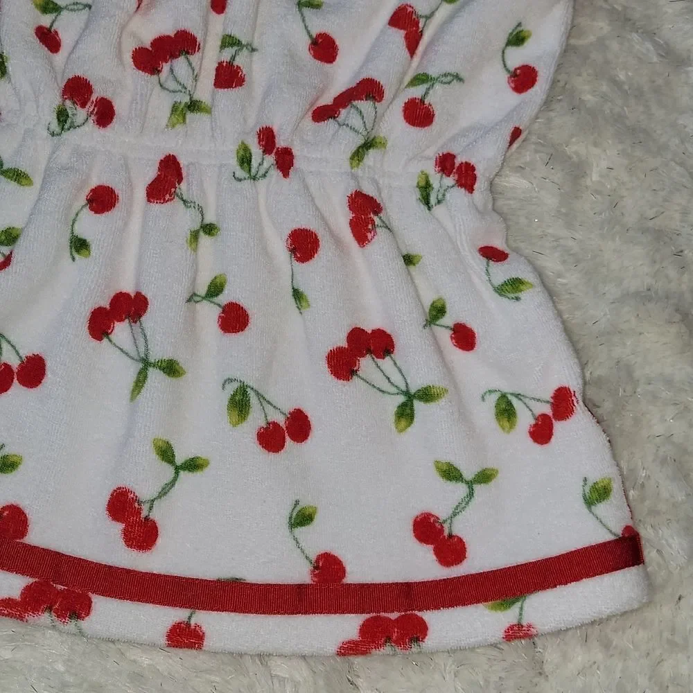 JANIE AND JACK CHERRY PRINT TERRYCLOTH SWIM COVER-UP DRESS, SIZE 6-12 MONTHS